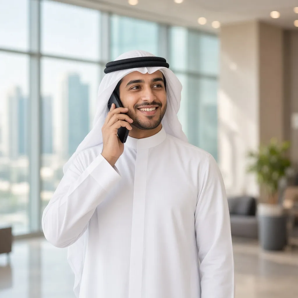 A customer in Bahrain talking on his phone